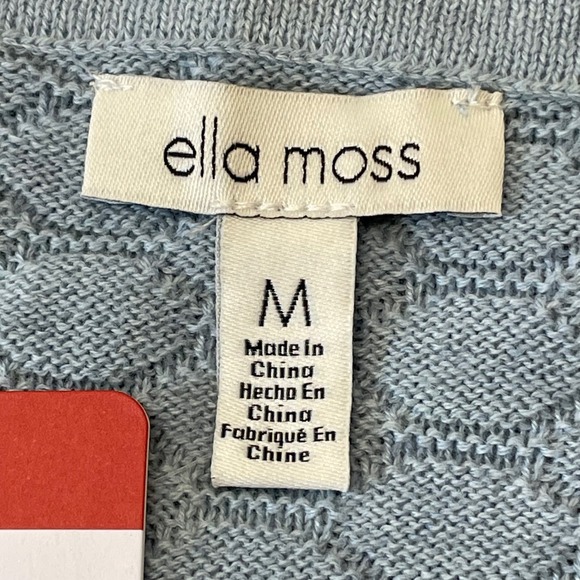 Ella Moss Womens Medium Blue Knit V Neck Short Sleeve Pullover Top - Picture 2 of 10